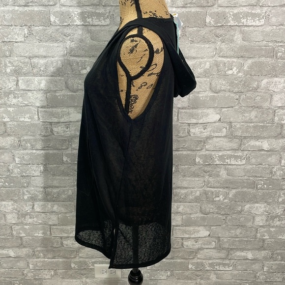 Kona Sol Black Swim Vneck Hooded Sheer Coverup - Picture 3 of 7